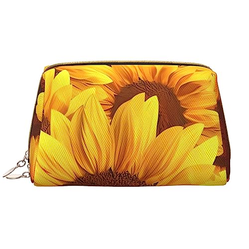 Gelbe Sonnenblumen-Make-up-Tasche, große Kapazität, Reise-Kosmetiktasche, PU-Leder, Make-up-Organizer-Tasche für Frauen und Mädchen, weiß, Einheitsgröße von Dehiwi