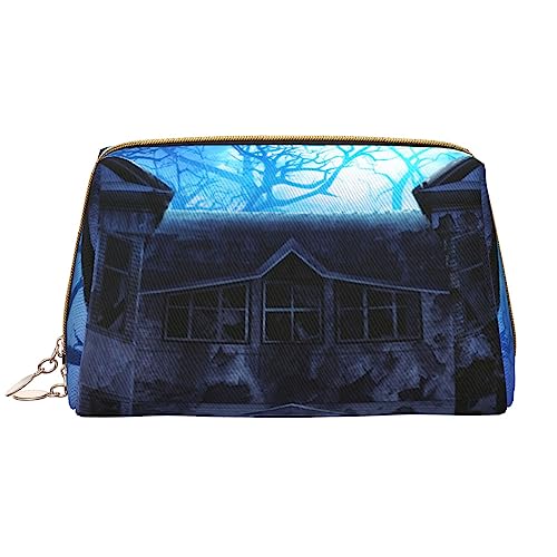 Halloween Spukhaus Make-up-Tasche große Kapazität Reise Kosmetiktasche PU-Leder Make-up Organizer Tasche für Frauen Mädchen, weiß, Einheitsgröße von Dehiwi