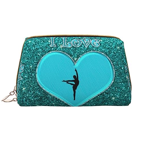 I Love Gymnastics Make-up-Tasche, großes Fassungsvermögen, Reise-Kosmetiktasche, PU-Leder, Make-up-Organizer-Tasche für Frauen und Mädchen, weiß, Einheitsgröße von Dehiwi