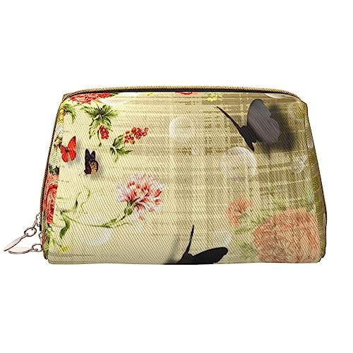 Kosmetiktasche mit Blumen und Schmetterlingen, große Kapazität, Reise-Kosmetiktasche, PU-Leder, Make-up-Organizer für Frauen und Mädchen, weiß, Einheitsgröße von Dehiwi