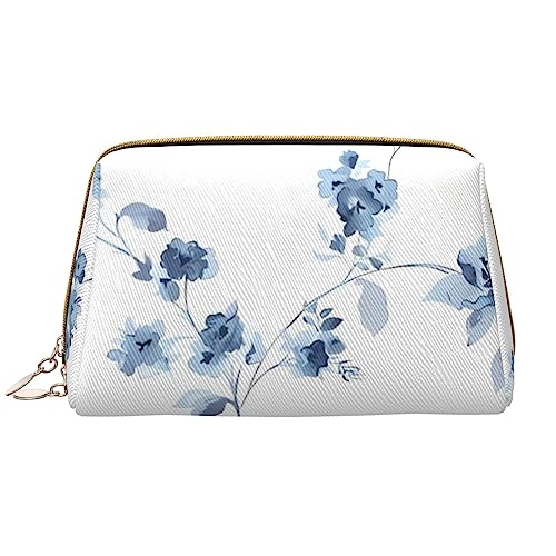 Kosmetiktasche mit Blumenmuster und Rosenmotiv, große Kapazität, Reise-Kosmetiktasche, PU-Leder, Make-up-Tasche für Damen und Mädchen, Blau, weiß, Einheitsgröße von Dehiwi