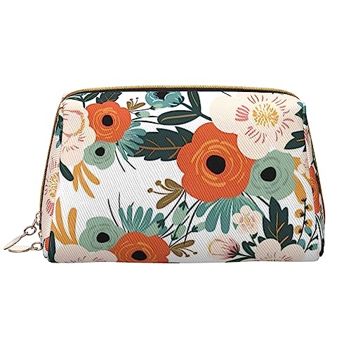 Kosmetiktasche mit Frühlingsblumen-Motiv, große Kapazität, Reise-Kosmetiktasche, PU-Leder, Make-up-Organizer Tasche für Frauen und Mädchen, weiß, Einheitsgröße von Dehiwi