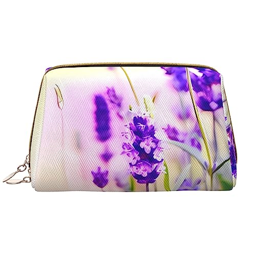 Kosmetiktasche mit Lavendelblumen-Motiv, große Kapazität, Reise-Kosmetiktasche, PU-Leder, Make-up-Organizer für Damen und Mädchen, weiß, Einheitsgröße von Dehiwi