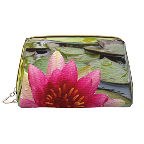 Kosmetiktasche mit Lotusblumen-Motiv, große Kapazität, Reise-Kosmetiktasche, PU-Leder, Make-up-Organizer für Damen und Mädchen, weiß, Einheitsgröße von Dehiwi