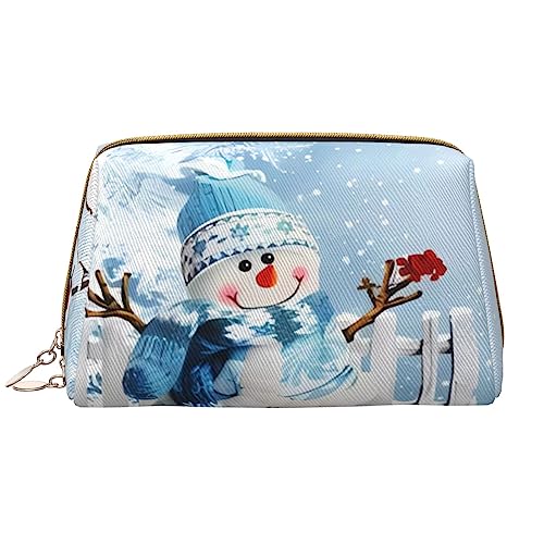 Kosmetiktasche mit Schneemann-Motiv, große Kapazität, Reise-Kosmetiktasche, PU-Leder, Make-up-Tasche für Frauen und Mädchen, weiß, Einheitsgröße von Dehiwi