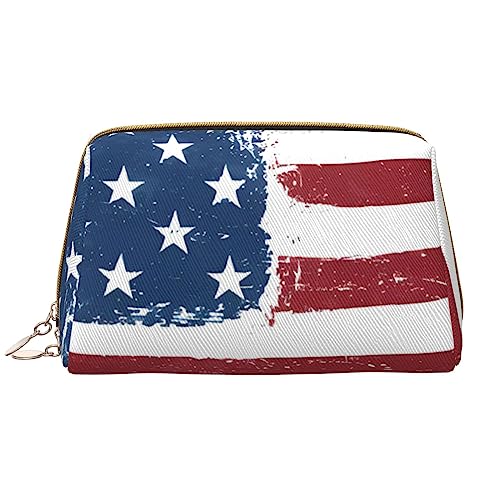 Kosmetiktasche mit amerikanischer Flagge, großes Fassungsvermögen, Reise-Kosmetiktasche, PU-Leder, Make-up-Organizer für Frauen und Mädchen, weiß, Einheitsgröße von Dehiwi