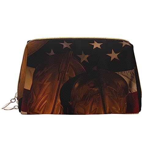 Kosmetiktasche mit amerikanischer Flagge und Cowboystiefeln, große Kapazität, Reise-Kosmetiktasche, PU-Leder, Make-up-Organizer für Frauen und Mädchen, weiß, Einheitsgröße von Dehiwi