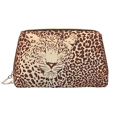 Lustige Make-up-Tasche mit Leopardenfell-Motiv, große Kapazität, Reise-Kosmetiktasche, PU-Leder, Make-up-Organizer-Tasche für Frauen und Mädchen, weiß, Einheitsgröße von Dehiwi