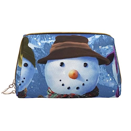 Lustige Schneemann-Make-up-Tasche, große Kapazität, Reise-Kosmetiktasche, PU-Leder, Make-up-Organizer Tasche für Frauen und Mädchen, weiß, Einheitsgröße von Dehiwi