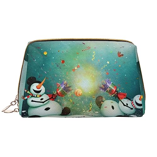 Lustige Schneemann-Make-up-Tasche, große Kapazität, Reise-Kosmetiktasche, PU-Leder, Make-up-Organizer Tasche für Frauen und Mädchen, weiß, Einheitsgröße von Dehiwi