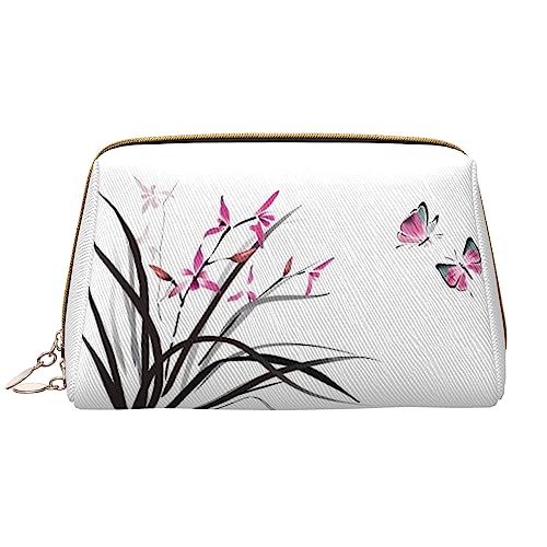 Make-up-Tasche mit Blumenmuster, Schmetterling-Design, große Kapazität, Reise-Kosmetiktasche, PU-Leder, Make-up-Organizer für Damen und Mädchen, weiß, Einheitsgröße von Dehiwi