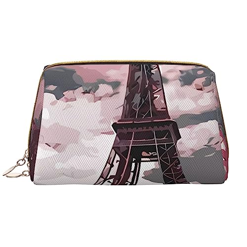 Make-up-Tasche mit Eiffelturm, großes Fassungsvermögen, Reise-Kosmetiktasche, PU-Leder, Make-up-Organizer für Damen und Mädchen, weiß, Einheitsgröße von Dehiwi