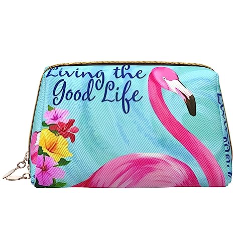 Make-up-Tasche mit Flamingo-Blumen, großes Fassungsvermögen, Reise-Kosmetiktasche, PU-Leder, Make-up-Organizer-Tasche für Frauen und Mädchen, weiß, Einheitsgröße von Dehiwi