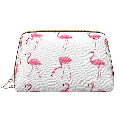 Make-up-Tasche mit Flamingos auf weißem Hintergrund, große Kapazität, Reise-Kosmetiktasche, PU-Leder, Make-up-Organizer-Tasche für Frauen und Mädchen, weiß, Einheitsgröße von Dehiwi