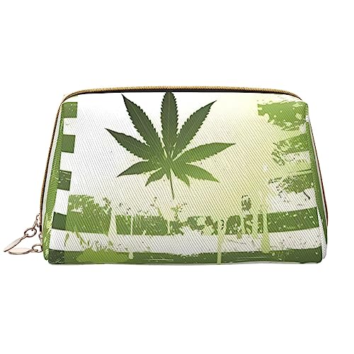 Make-up-Tasche mit Gras-Motiv, großes Fassungsvermögen, Reise-Kosmetiktasche, PU-Leder, Make-up-Organizer für Damen und Mädchen, weiß, Einheitsgröße von Dehiwi