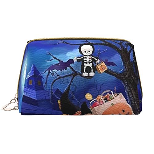 Make-up-Tasche mit Halloween-Geisterkürbis, große Kapazität, Reise-Kosmetiktasche, PU-Leder, Make-up-Organizer für Frauen und Mädchen, weiß, Einheitsgröße von Dehiwi