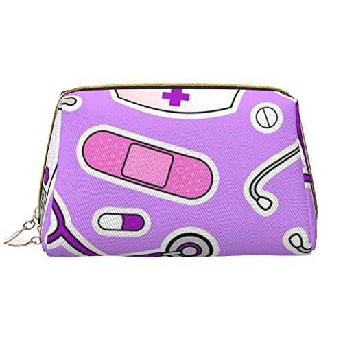 Make-up-Tasche mit Krankenschwester-Muster, große Kapazität, Reise-Kosmetiktasche, PU-Leder, Make-up-Organizer für Frauen und Mädchen, Violett, weiß, Einheitsgröße von Dehiwi