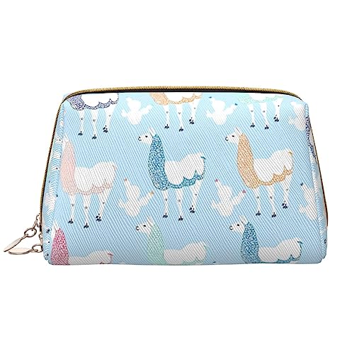 Make-up-Tasche mit Lama-Cartoon-Muster, große Kapazität, Reise-Kosmetiktasche, PU-Leder, Make-up-Organizer für Frauen und Mädchen, weiß, Einheitsgröße von Dehiwi