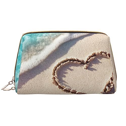 Make-up-Tasche mit Liebes-Symbol am Strand, große Kapazität, Reise-Kosmetiktasche, PU-Leder, Make-up-Organizer Tasche für Frauen und Mädchen, weiß, Einheitsgröße von Dehiwi