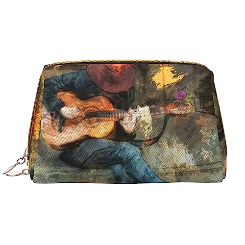 Make-up-Tasche mit Musikalischer Mann spielt Gitarre, große Kapazität, Reise-Kosmetiktasche, PU-Leder, Make-up-Organizer-Tasche für Frauen und Mädchen, weiß, Einheitsgröße von Dehiwi