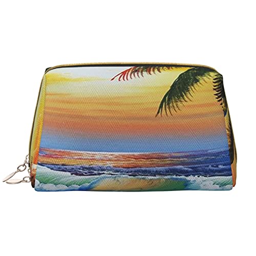 Make-up-Tasche mit Palmen-Sonnenlandschaft, große Kapazität, Reise-Kosmetiktasche, PU-Leder, Make-up-Organizer für Frauen und Mädchen, weiß, Einheitsgröße von Dehiwi