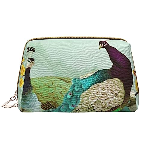 Make-up-Tasche mit Pfauenmotiv, große Kapazität, Reise-Kosmetiktasche, PU-Leder, Make-up-Organizer für Damen und Mädchen, weiß, Einheitsgröße von Dehiwi