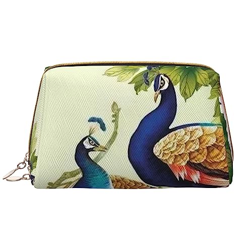 Make-up-Tasche mit Pfauenmotiv, große Kapazität, Reise-Kosmetiktasche, PU-Leder, Make-up-Organizer für Frauen und Mädchen, weiß, Einheitsgröße von Dehiwi