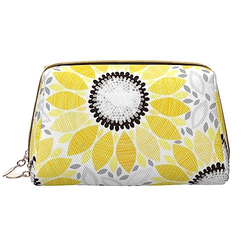 Make-up-Tasche mit abstrakten Sonnenblumen, große Kapazität, Reise-Kosmetiktasche, PU-Leder, Make-up-Organizer Tasche für Frauen und Mädchen, weiß, Einheitsgröße von Dehiwi