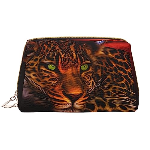 Make-up-Tasche mit afrikanischem Leoparden-Motiv, große Kapazität, Reise-Kosmetiktasche, PU-Leder, Make-up-Organizer für Frauen und Mädchen, weiß, Einheitsgröße von Dehiwi