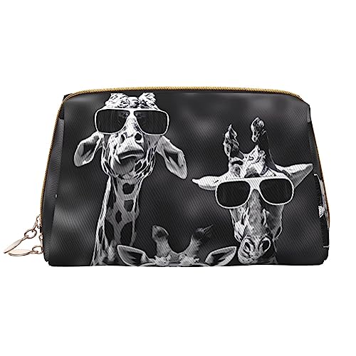 Make-up-Tasche mit drei Giraffen, großes Fassungsvermögen, Reise-Kosmetiktasche, PU-Leder, Make-up-Organizer für Frauen und Mädchen, weiß, Einheitsgröße von Dehiwi