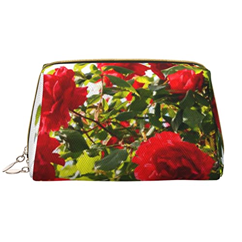 Make-up-Tasche mit roten Rosen im Garten, große Kapazität, Reise-Kosmetiktasche, PU-Leder, Make-up-Tasche für Frauen und Mädchen, weiß, Einheitsgröße von Dehiwi