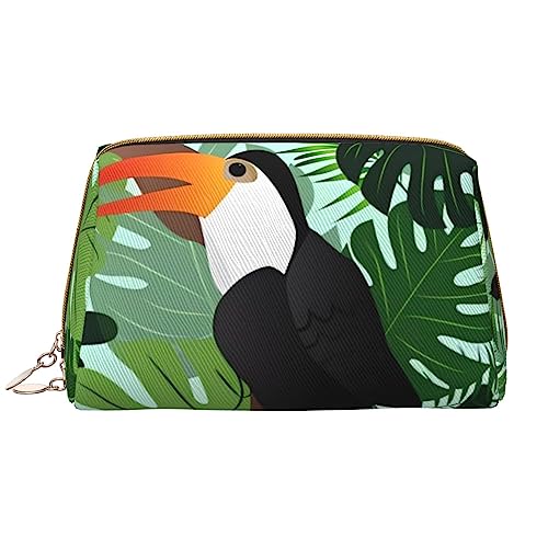 Make-up-Tasche mit tropischen Blättern und Vögeln, große Kapazität, Reise-Kosmetiktasche, PU-Leder, Make-up-Tasche für Frauen und Mädchen, weiß, Einheitsgröße von Dehiwi