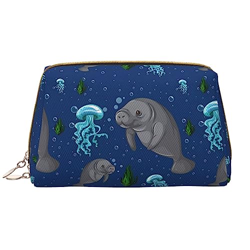 Manatee Make-up-Tasche, großes Fassungsvermögen, Reise-Kosmetiktasche, PU-Leder, Make-up-Organizer für Frauen und Mädchen, weiß, Einheitsgröße von Dehiwi