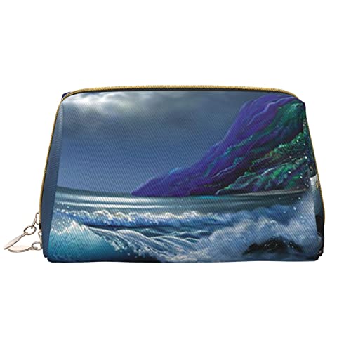 Moonlight Lighthouse Make-up-Tasche, großes Fassungsvermögen, Reise-Kosmetiktasche, PU-Leder, Make-up-Organizer-Tasche für Damen und Mädchen, weiß, Einheitsgröße von Dehiwi