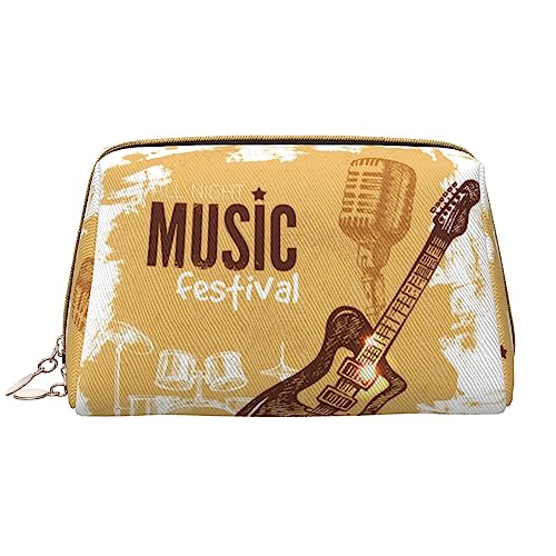 Rock Music Make-up-Tasche, großes Fassungsvermögen, Reise-Kosmetiktasche, PU-Leder, Make-up-Organizer-Tasche für Frauen und Mädchen, weiß, Einheitsgröße von Dehiwi