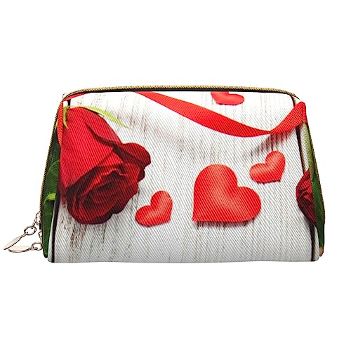 Romance Rose Blume mit Herz Blütenblatt Make-up Tasche Große Kapazität Reise Kosmetiktasche PU Leder Make-up Organizer Tasche für Frauen Mädchen, weiß, Einheitsgröße von Dehiwi