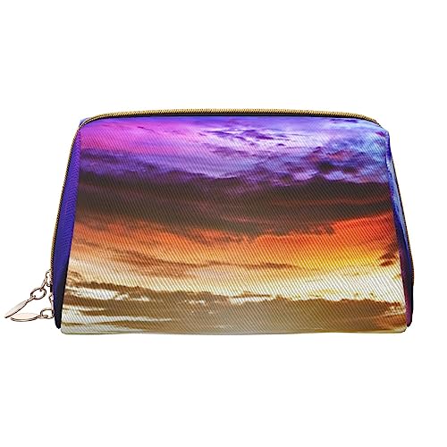 Sea View Sunset Make-up-Tasche, große Kapazität, Reise-Kosmetiktasche, PU-Leder, Make-up-Organizer Tasche für Frauen und Mädchen, weiß, Einheitsgröße von Dehiwi