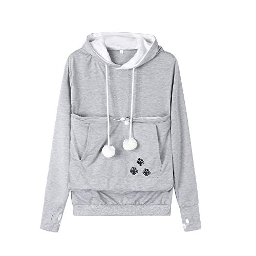 Dehots Damen Pullover Kapuzenpullover mit Katzen Hund Tasche Hundetasche Katze Sweatshirt Pulli Hoodie Kapuze Katzenpulli Beutel Langarm Herbst Winter große größen, Mit Velvet - Grau, Small Dehots Damen Pullover Kapuzenpullover mit Katzen Hund Tasche Hundetasche Katze Sweatshirt Pulli Hoodie Kapuze Katzenpulli Beutel Langarm Herbst Winter große größen, Mit Velvet - Grau, Small von Dehots