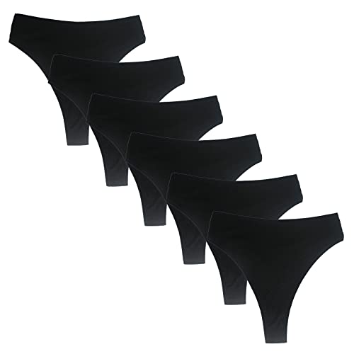 Deigecil 6er-Pack Schwarz String Tanga Damen Hoch tailliert Bauchweg Baumwoll Baumwoll unterwäsche Frauen,Weich bequem Sport Unterhose Damen von Deigecil