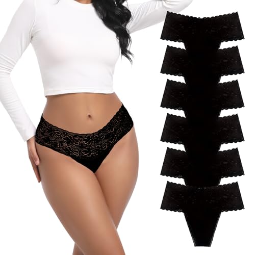 Deigecil 6er-Pack Schwarz String Tanga Damen Spitze Sexy Hoch tailliert Bauchweg Baumwoll unterwäsche Frauen Hipster Unterhosen Baumwolle Deigecil 6er-Pack Schwarz String Tanga Damen Spitze Sexy Hoch tailliert Bauchweg Baumwoll unterwäsche Frauen Hipster Unterhosen Baumwolle von Deigecil