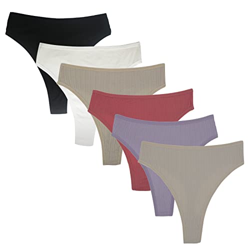 6er-Pack String Tanga Damen Hoch tailliert Bauchweg Baumwoll Baumwoll unterwäsche Frauen,Weich bequem Sport Unterhose Damen von Deigecil