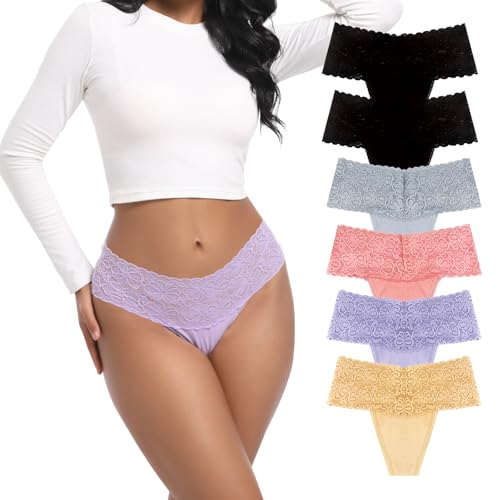 Deigecil 6er-Pack String Tanga Damen Spitze Hoher Taille Bauchweg Sexy Unterwäsche Frauen Hipster Unterhosen Baumwolle Mehrpack S-4XL Deigecil 6er-Pack String Tanga Damen Spitze Hoher Taille Bauchweg Sexy Unterwäsche Frauen Hipster Unterhosen Baumwolle Mehrpack S-4XL von Deigecil