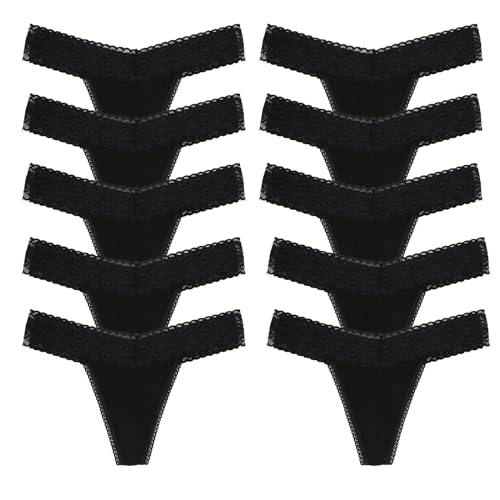 Deigecil Schwarz String Tanga Damen Set Spitze Unterhosen Frauen Sexy unterwäsche mädchen Thongs for Women Mehrpack 10er Pack Größe 3XL von Deigecil