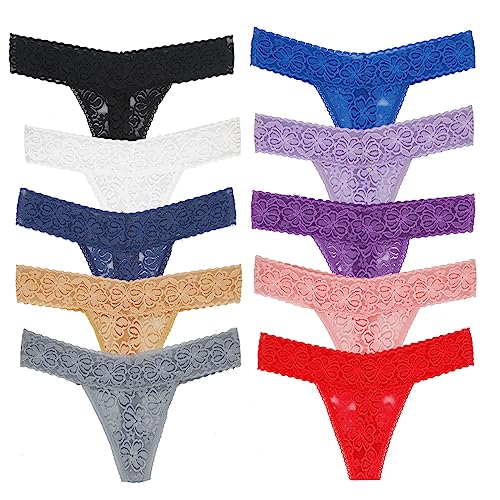 Deigecil String für Damen, Spitze, Multi-Pack, T-Back, Tanga String Pluse Size, Packung mit 10 Farben und Spitzenmuster sortiert, Mehrfarbig C 10 String, M Deigecil String für Damen, Spitze, Multi-Pack, T-Back, Tanga String Pluse Size, Packung mit 10 Farben und Spitzenmuster sortiert, Mehrfarbig C 10 String, M von Deigecil