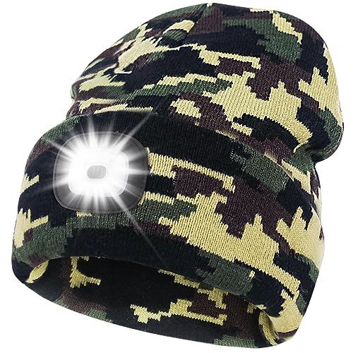 Deilin Outdoor Hüte für Herren,Mütze Camouflage Herren Stirnlampe LED Wiederaufladbar Warme Herren Mütze,Beanie Mütze Herren Winter Männer Geschenke für Camping Outdoor Tarnung von Deilin