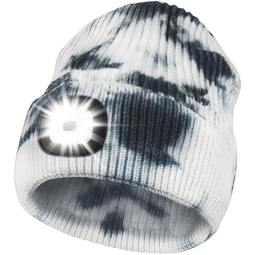 Deilin LED Mütze mit Licht Herren,Outdoor Hüte für Herren Beleuchtete Mütze Aufladbar USB Stirnlampen,Einstellbare Helligkeit Mütze Herren Schwarz Winter Warme Mütze LED Licht Tie Dye Schwarz von Deilin