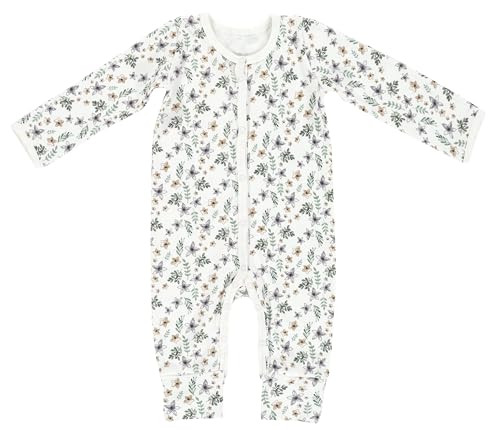 Alvi Pyjama Baby Schlafanzug mit Fuß Set mit Löffel DeinKinderland | Babyschlafanzug | Strampler ab 0 Monate für Mädchen Jungen (Petit Fleurs, 80) von Dein Kinderland