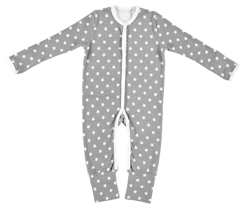 Alvi Pyjama Baby Schlafanzug mit Fuß Set mit Löffel DeinKinderland | Babyschlafanzug | Strampler ab 0 Monate für Mädchen Jungen (Stars Silber, 80) von Dein Kinderland
