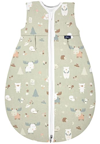 Dein Kinderland Alvi Kugelschlafsack Baby Mäxchen Thermo ohne Arm SET mit Alvi Dreiecks-Halstuch | Winterschlafsack | Baby-Schlafsack | atmungsaktiv (baby forest, 80cm) von Dein Kinderland