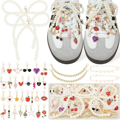 Deinduser Schuhanhänger für Sneaker, Junk Socks Charms Kit für Frauen, Bling Junk Sneaker Charm Set, Gold Schnürsenkel-Charm mit Perlenschleifen und Buchstaben, Metall, Kein Edelstein Deinduser Schuhanhänger für Sneaker, Junk Socks Charms Kit für Frauen, Bling Junk Sneaker Charm Set, Gold Schnürsenkel-Charm mit Perlenschleifen und Buchstaben, Metall, Kein Edelstein von Deinduser